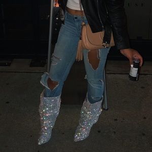 Rhinestone calf boots